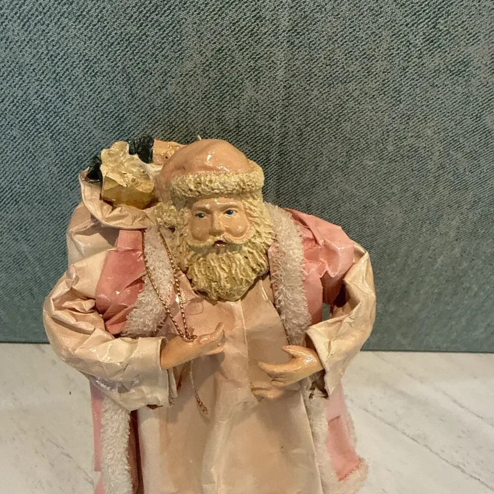 Vintage Silvestri Paper Mache' Santa Claus Pink Tree Topper Table Top 7